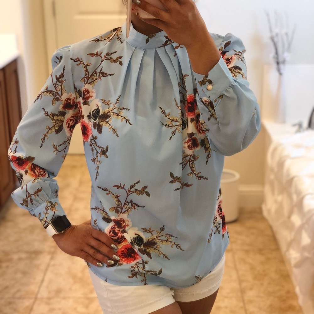 Baby blue floral blouse